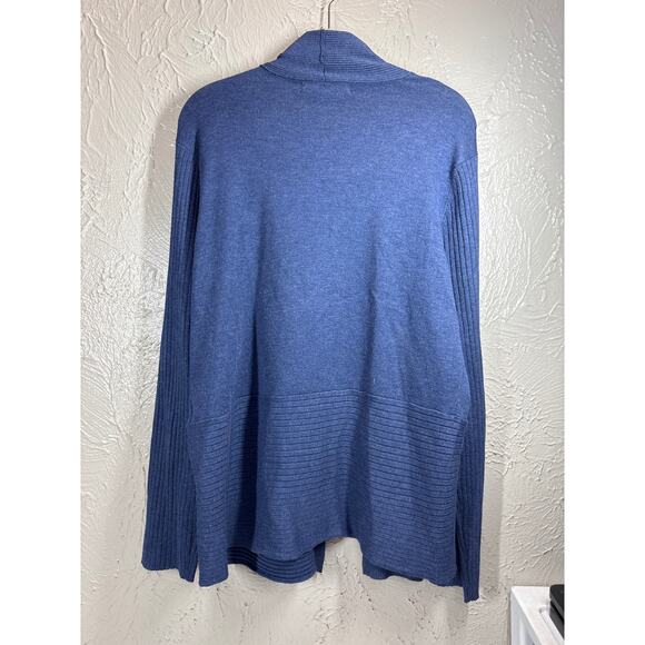 Pointelle Cardigan Womens Blue Open Front Knit Ribbed Minimalist Sweater Size XL - Picture 2 of 5